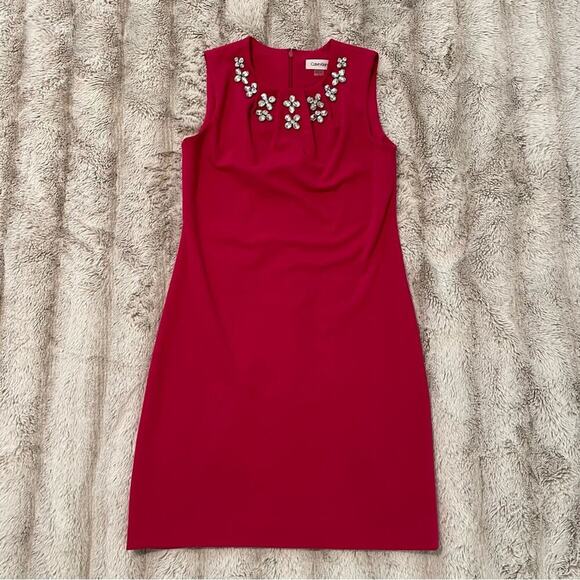Calvin Klein Floral Gem Dark Pink Sheath Dress - Picture 1 of 6